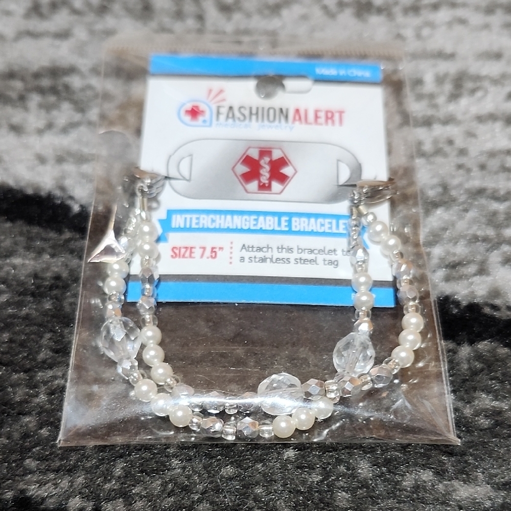 FASHION ALERT DOUBLE BEADED INTERCHANGEABLE MEDICAL BRACELET 7.5"